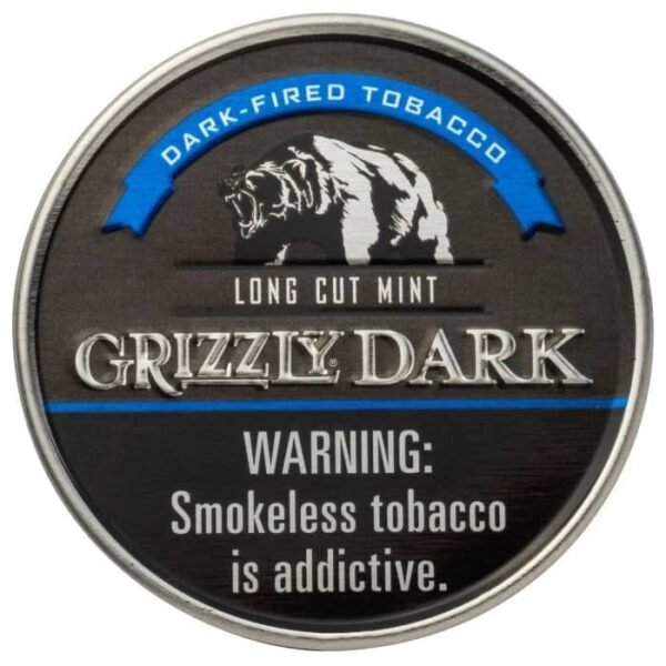 Can of Grizzly Dark Mint Long Cut smokeless tobacco