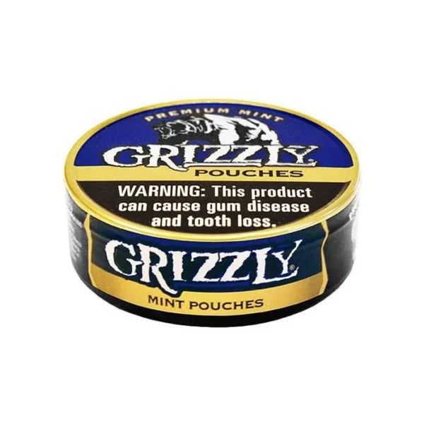 Grizzly Mint Pouches pack with mint leaves and tobacco pouch